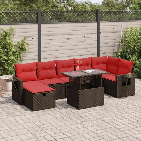 8-teiliges Gartensofa-Set mit Kissen, schwarzes Polyrattan