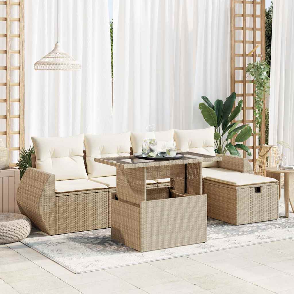 6-tlg. Garten-Sofagarnitur mit Kissen Schwarz Poly Rattan