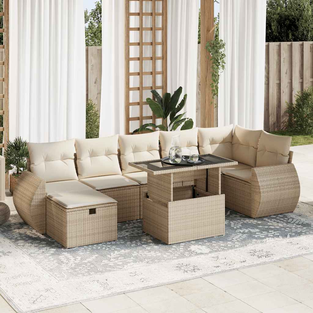 8-tlg. Garten-Sofagarnitur mit Kissen Schwarz Poly Rattan