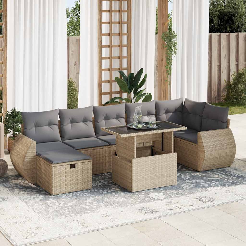8-tlg. Garten-Sofagarnitur mit Kissen Schwarz Poly Rattan