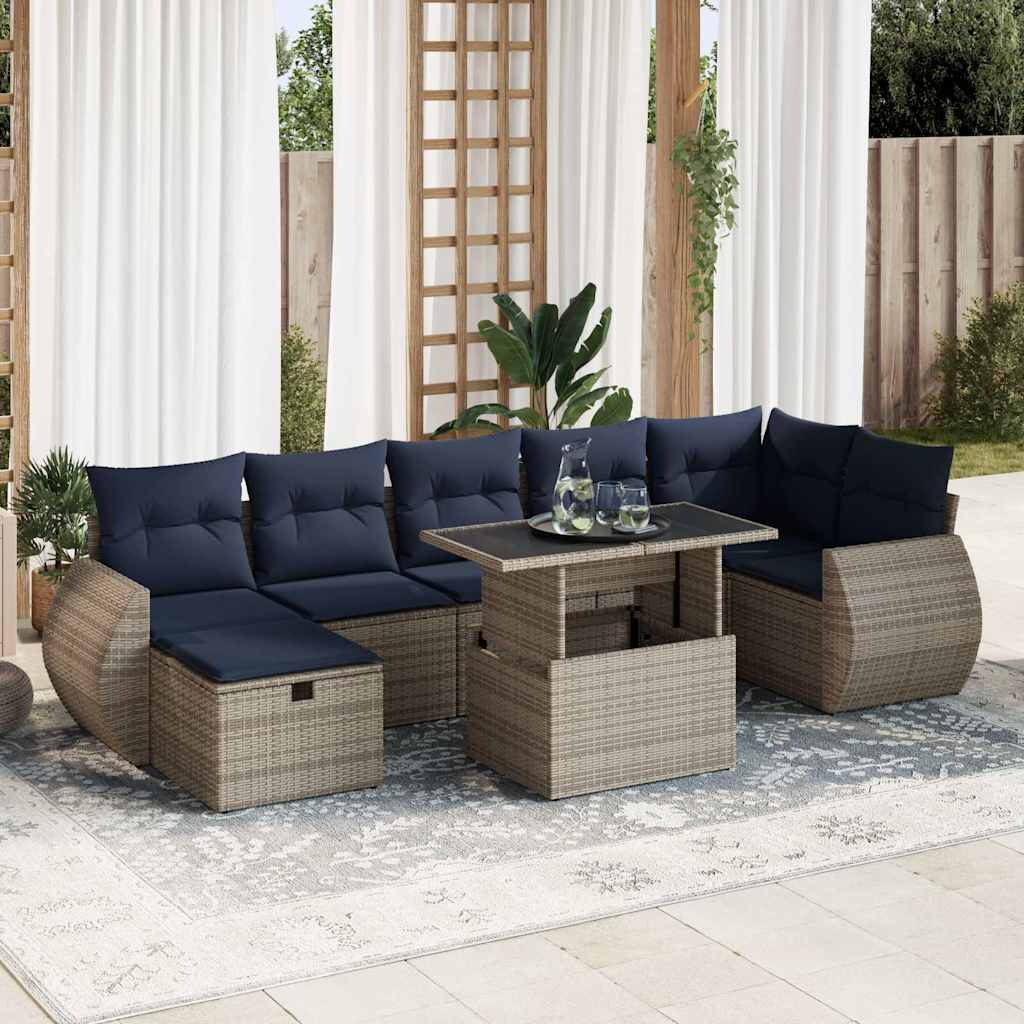 8-teiliges Gartensofa-Set mit Kissen, schwarzes Polyrattan