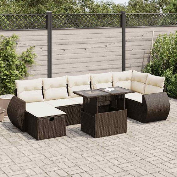 8-tlg. Garten-Sofagarnitur mit Kissen Schwarz Poly Rattan