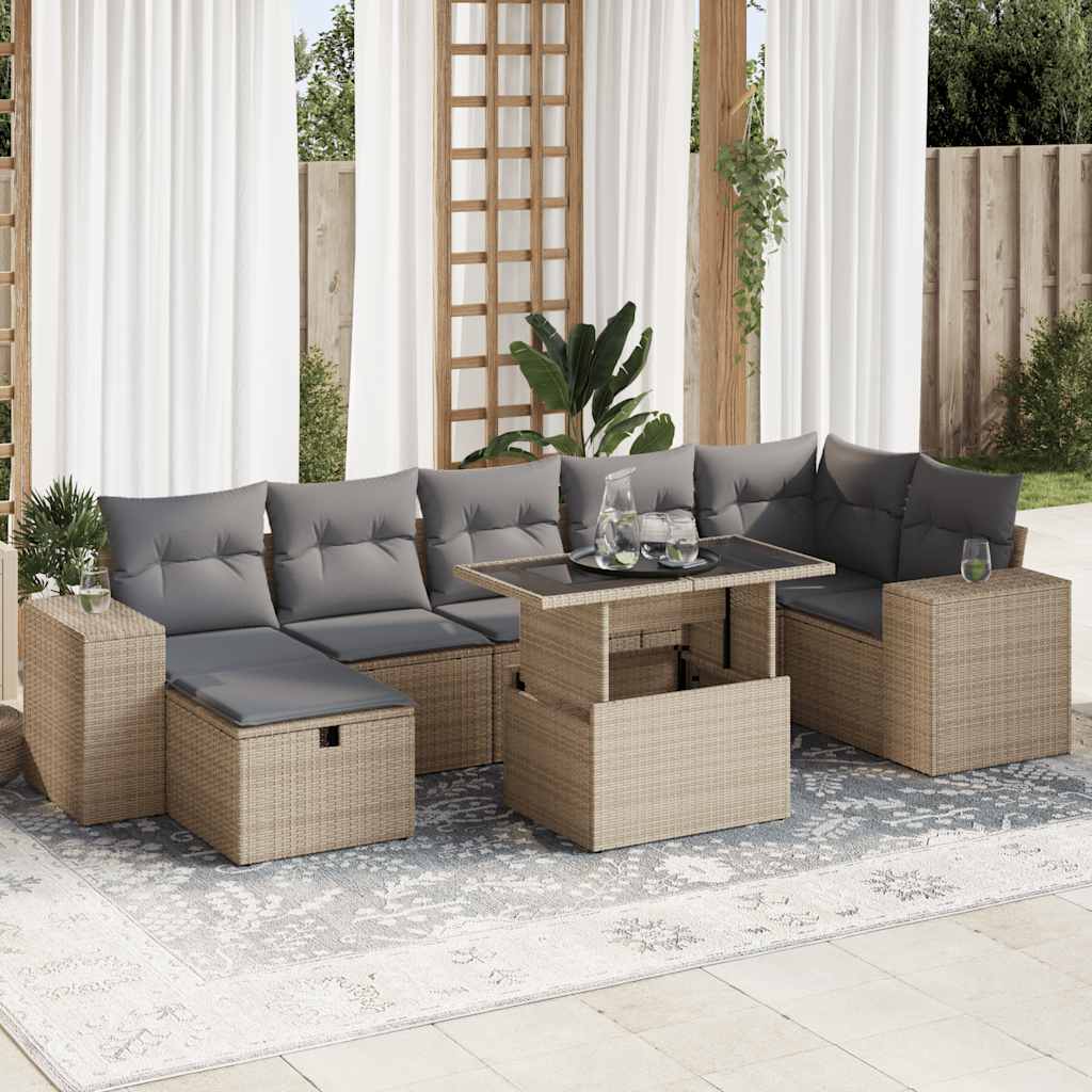 8-tlg. Garten-Sofagarnitur mit Kissen Schwarz Poly Rattan
