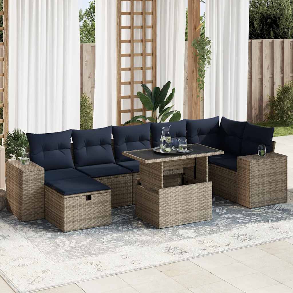 8-teiliges Gartensofa-Set mit Kissen, schwarzes Polyrattan