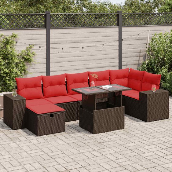 8-teiliges Gartensofa-Set mit Kissen, schwarzes Polyrattan