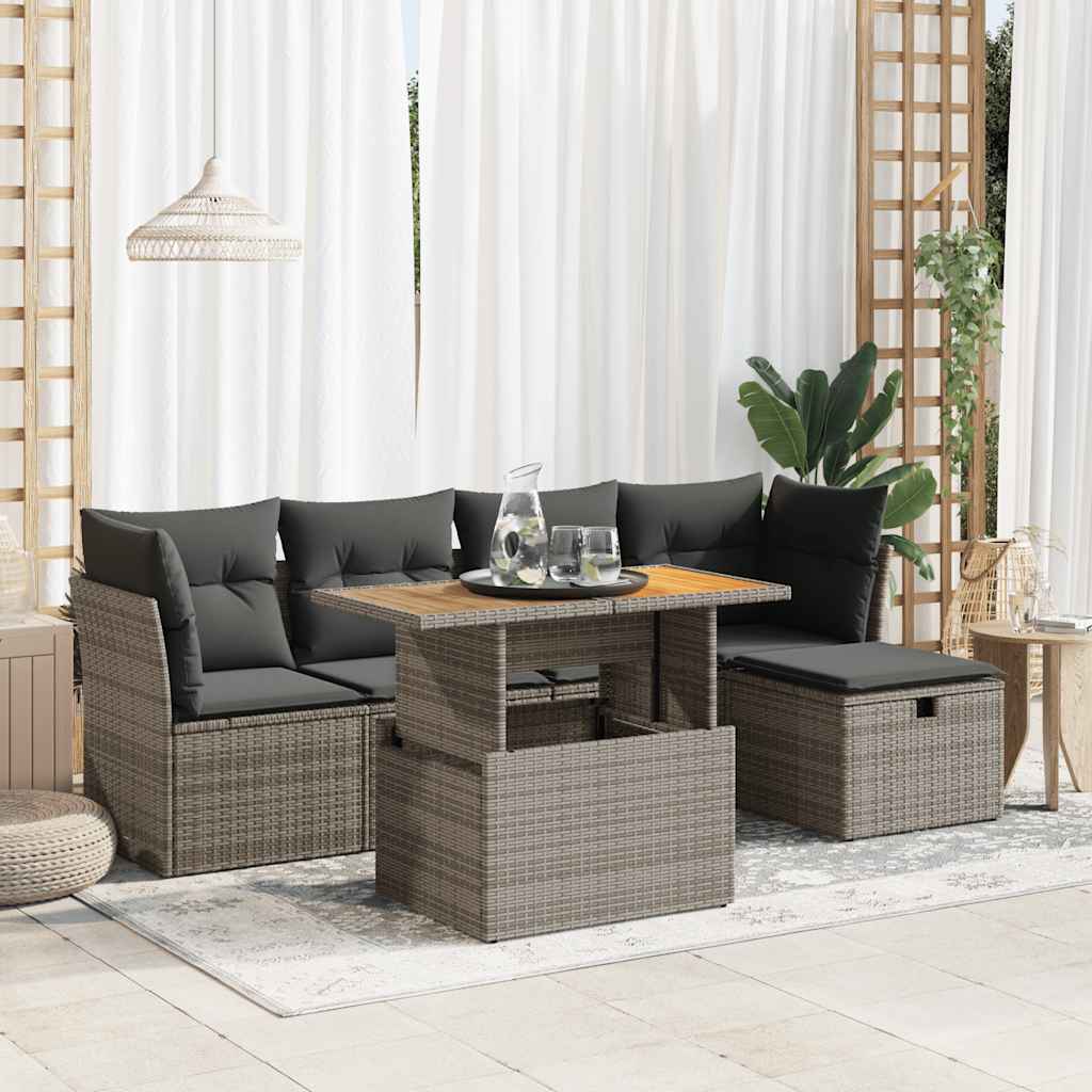 6-tlg. Garten-Sofagarnitur mit Kissen Schwarz Poly Rattan