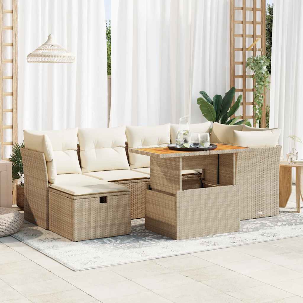 7-tlg. Garten-Sofagarnitur mit Kissen Schwarz Poly Rattan