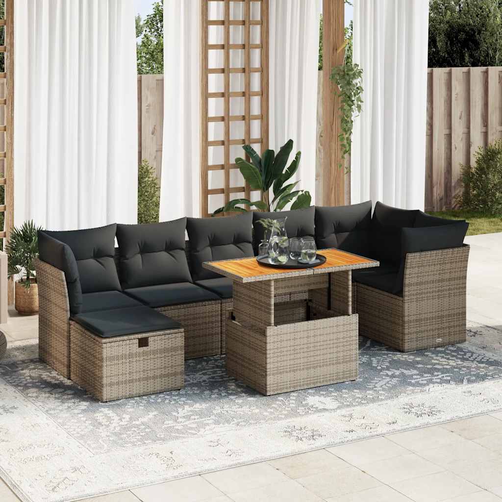 8-tlg. Garten-Sofagarnitur mit Kissen Schwarz Poly Rattan