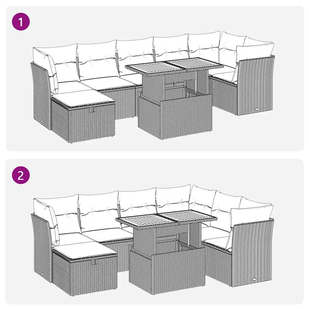 8-tlg. Garten-Sofagarnitur mit Kissen Braun Poly Rattan Akazie