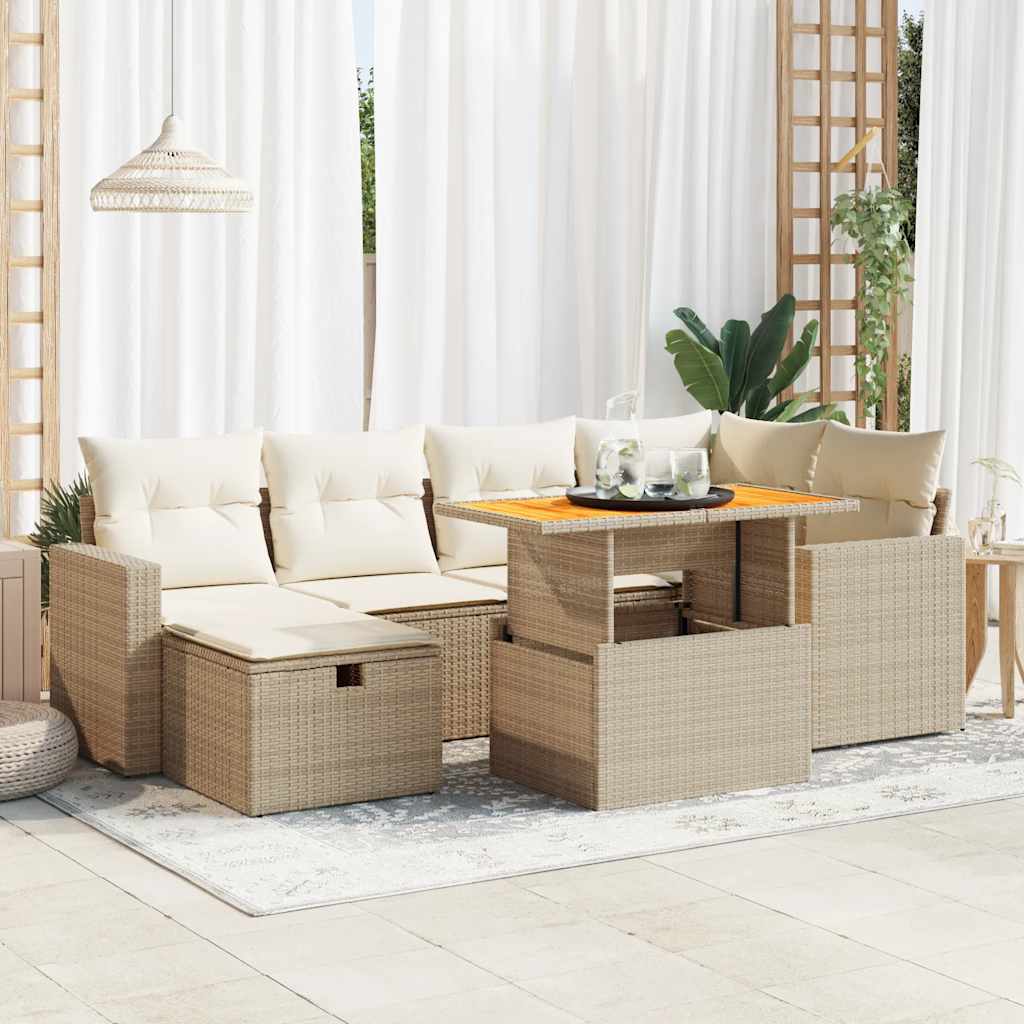 7-tlg. Garten-Sofagarnitur mit Kissen Schwarz Poly Rattan