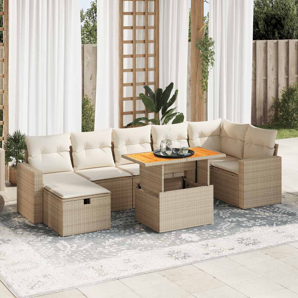 8-tlg. Garten-Sofagarnitur mit Kissen Schwarz Poly Rattan