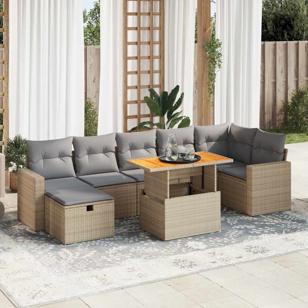 8-tlg. Garten-Sofagarnitur mit Kissen Schwarz Poly Rattan