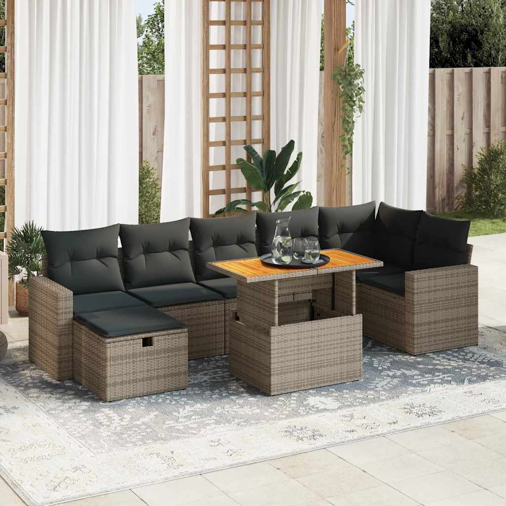 8-tlg. Garten-Sofagarnitur mit Kissen Schwarz Poly Rattan