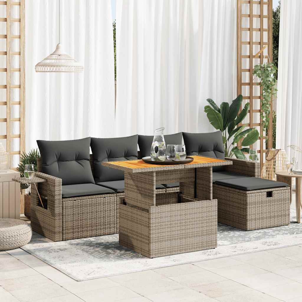 6-tlg. Garten-Sofagarnitur mit Kissen Schwarz Poly Rattan