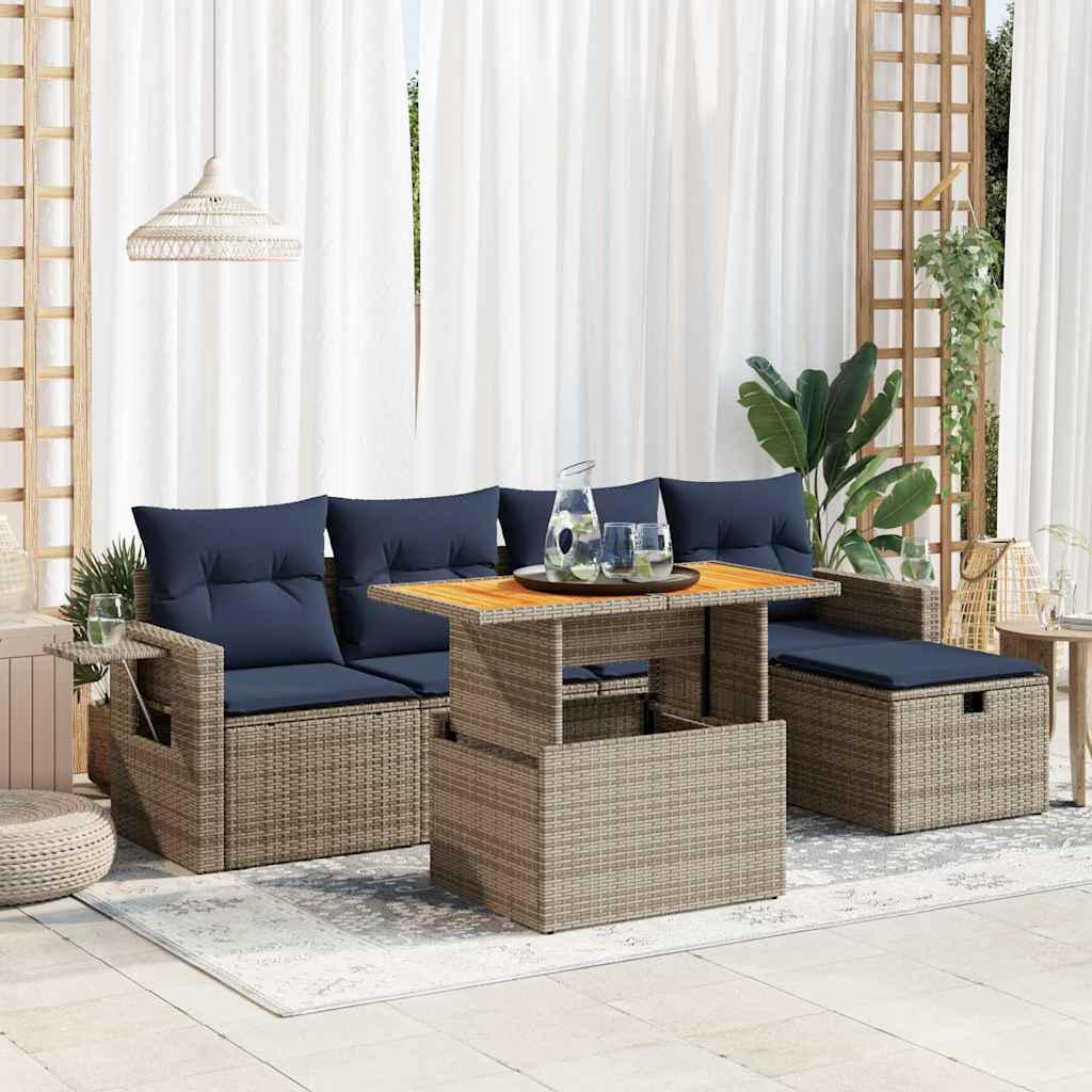 6-tlg. Garten-Sofagarnitur mit Kissen Schwarz Poly Rattan