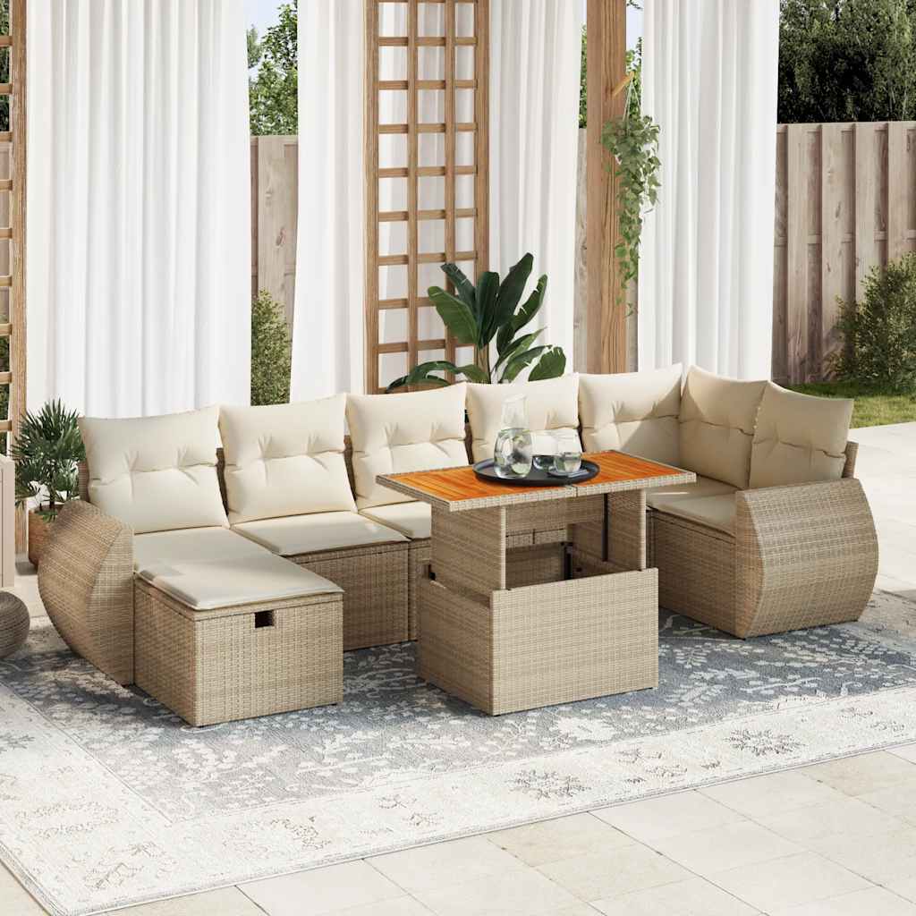 8-tlg. Garten-Sofagarnitur mit Kissen Schwarz Poly Rattan
