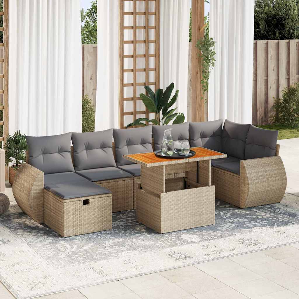 8-tlg. Garten-Sofagarnitur mit Kissen Schwarz Poly Rattan