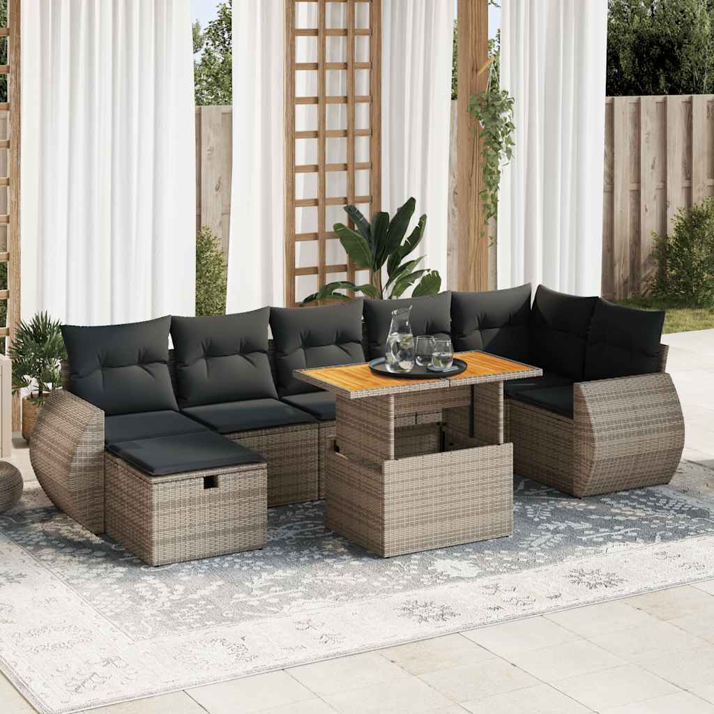 8-tlg. Garten-Sofagarnitur mit Kissen Schwarz Poly Rattan