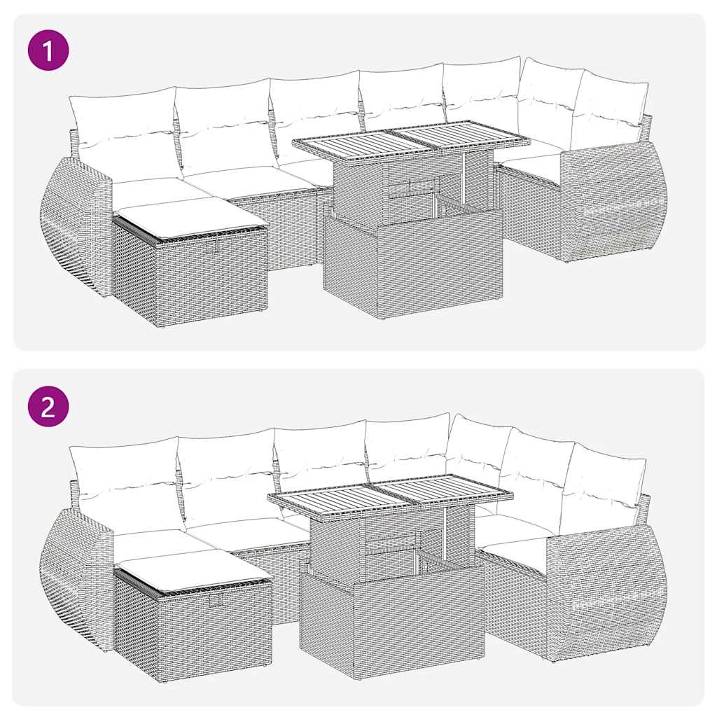 8-tlg. Garten-Sofagarnitur mit Kissen Grau Poly Rattan Akazie