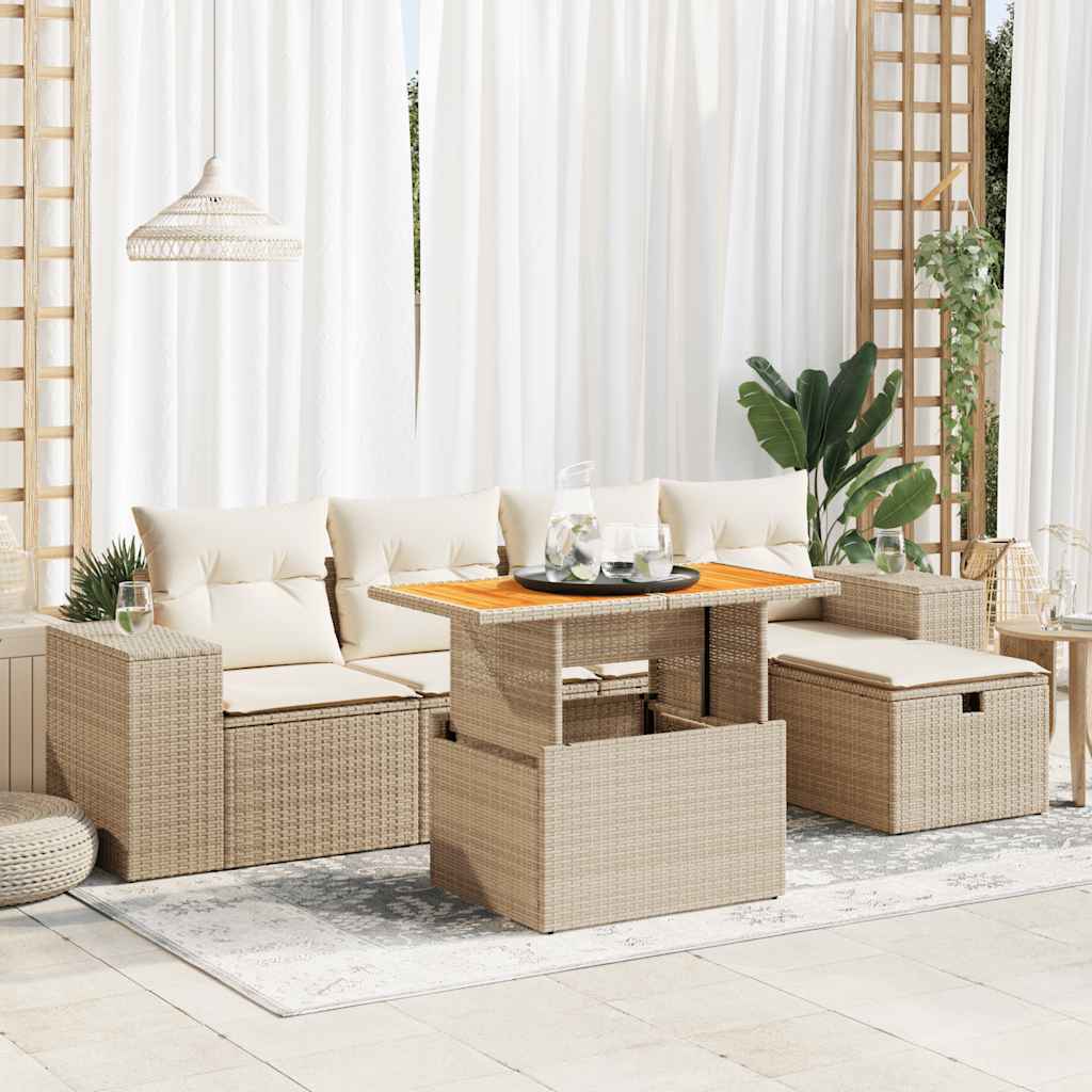 6-tlg. Garten-Sofagarnitur mit Kissen Schwarz Poly Rattan
