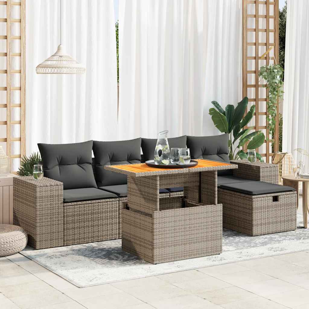 6-tlg. Garten-Sofagarnitur mit Kissen Schwarz Poly Rattan