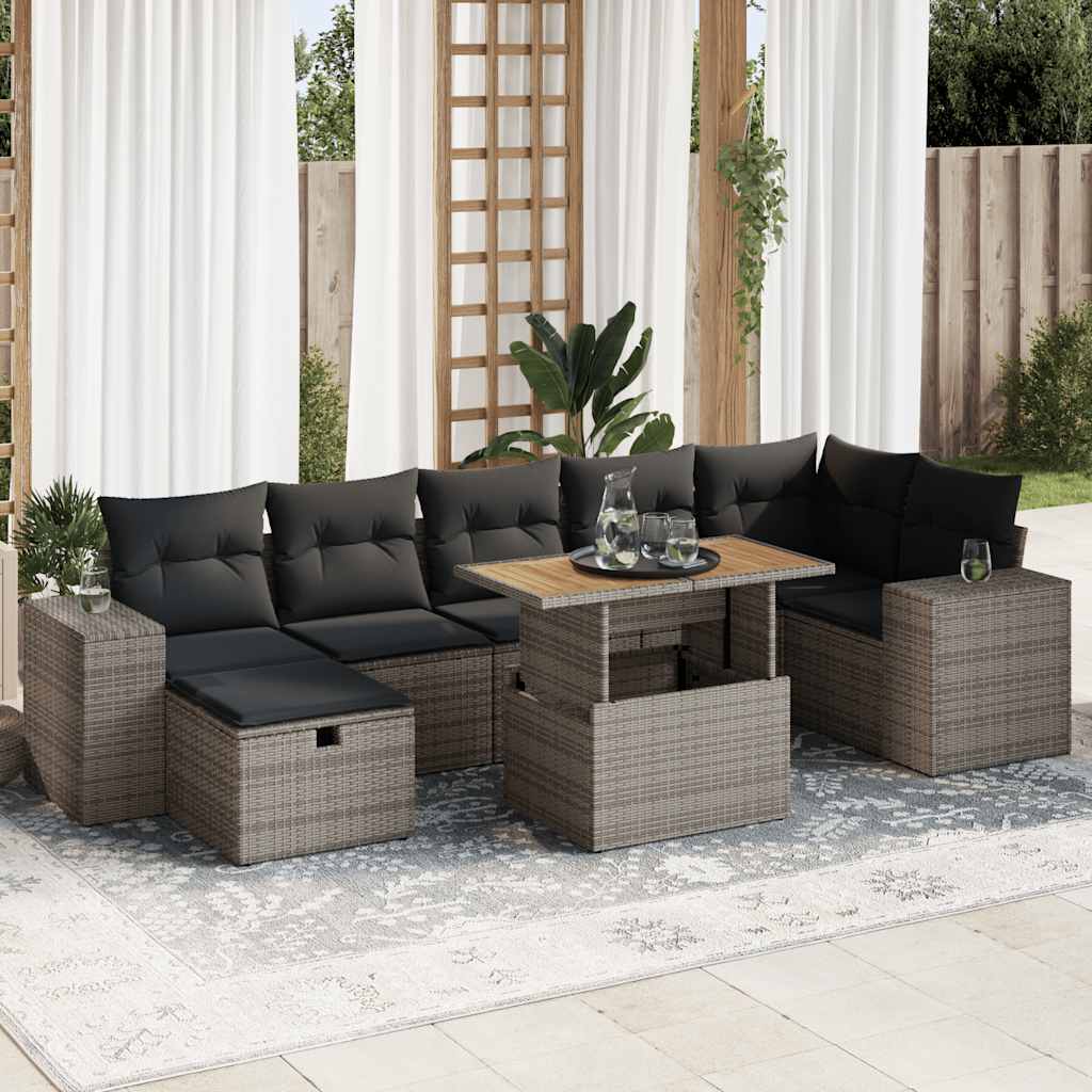 8-tlg. Garten-Sofagarnitur mit Kissen Schwarz Poly Rattan