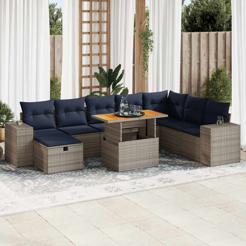 9-tlg. Garten-Sofagarnitur mit Kissen Schwarz Poly Rattan