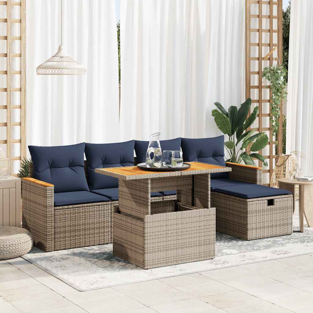 6-tlg. Garten-Sofagarnitur mit Kissen Schwarz Poly Rattan