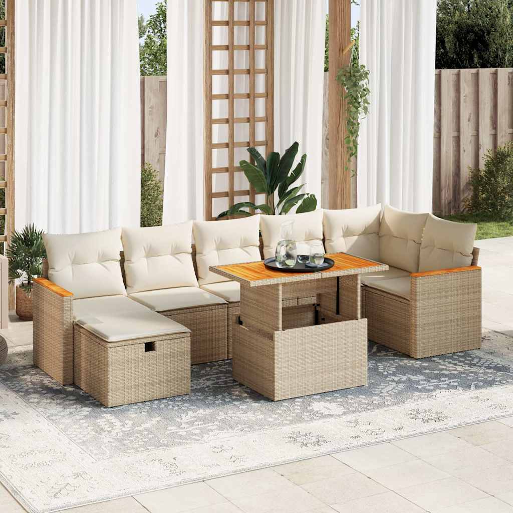 8-tlg. Garten-Sofagarnitur mit Kissen Schwarz Poly Rattan