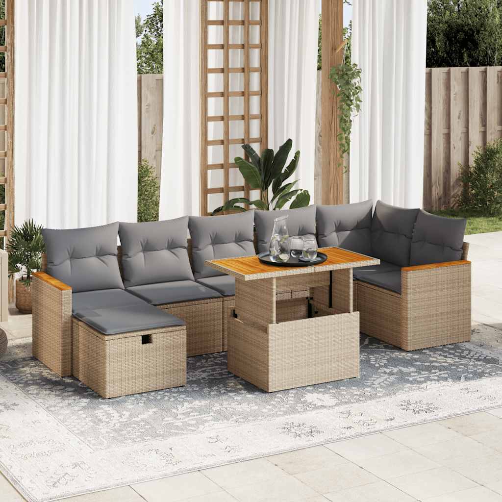 8-tlg. Garten-Sofagarnitur mit Kissen Schwarz Poly Rattan