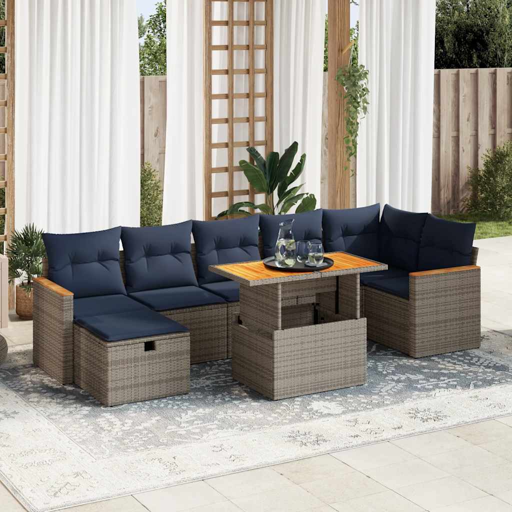 8-tlg. Garten-Sofagarnitur mit Kissen Schwarz Poly Rattan