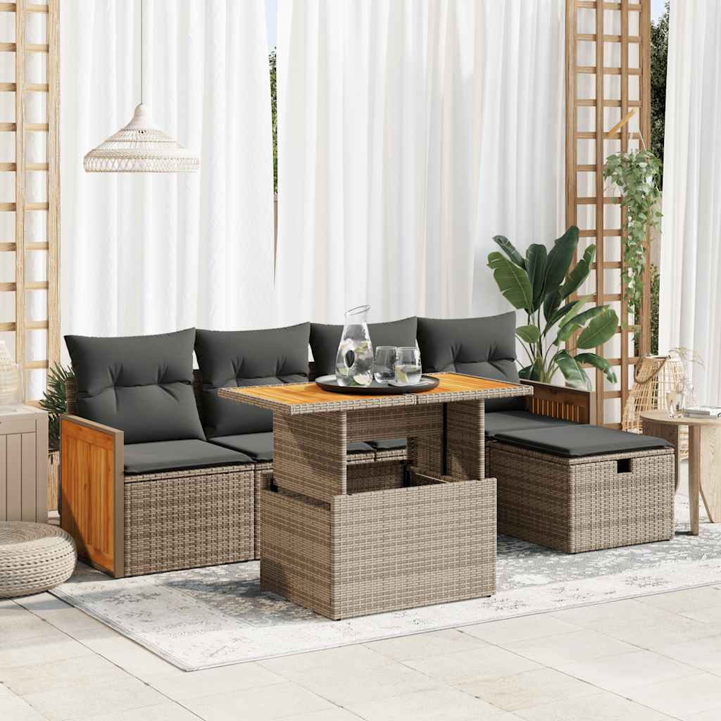 6-tlg. Garten-Sofagarnitur mit Kissen Schwarz Poly Rattan