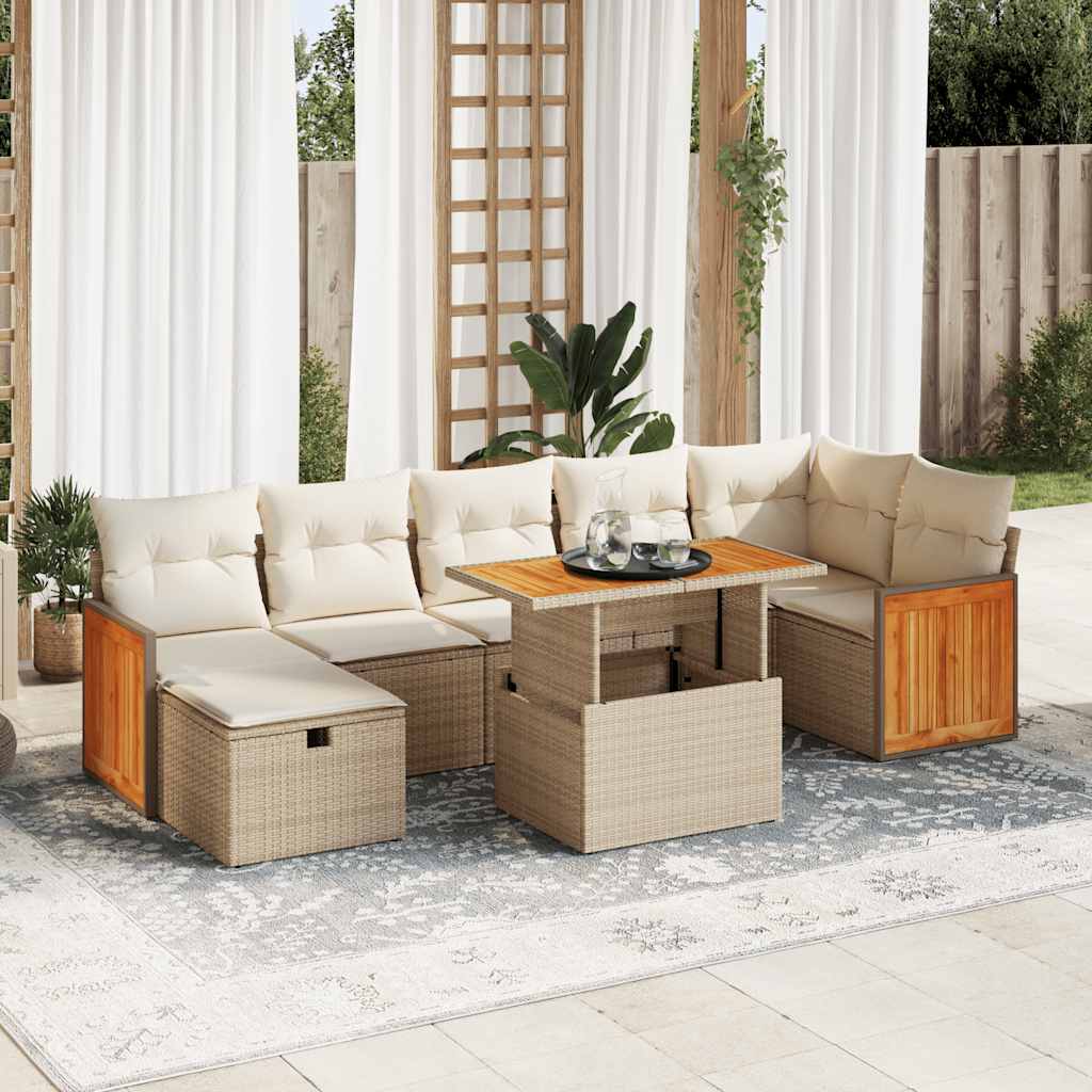 8-tlg. Garten-Sofagarnitur mit Kissen Schwarz Poly Rattan
