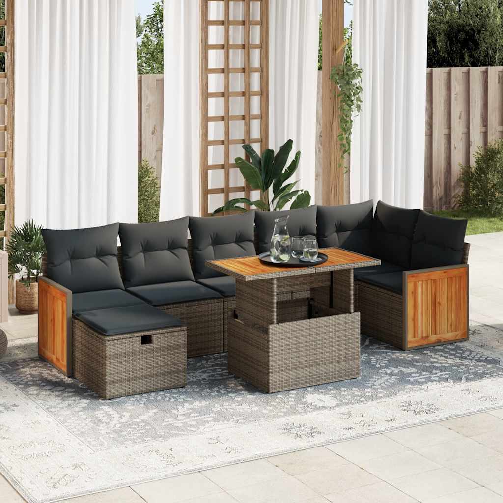 8-tlg. Garten-Sofagarnitur mit Kissen Schwarz Poly Rattan