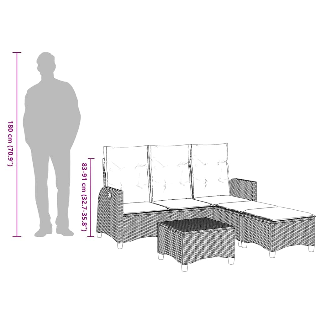 3tlg. Garten-Sofagarnitur mit Kissen L-Form Schwarz Poly Rattan
