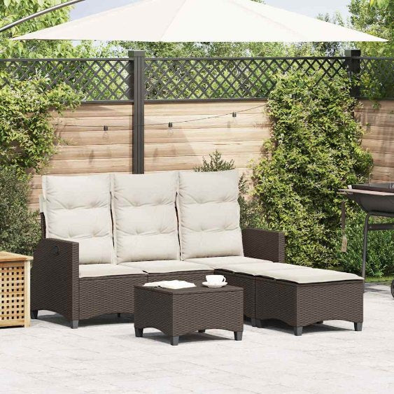 3tlg. Garten-Sofagarnitur mit Kissen L-Form Schwarz Poly Rattan