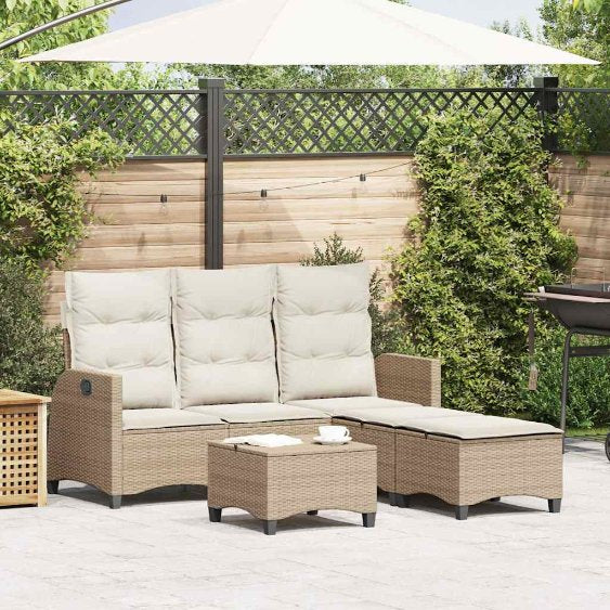 3tlg. Garten-Sofagarnitur mit Kissen L-Form Schwarz Poly Rattan