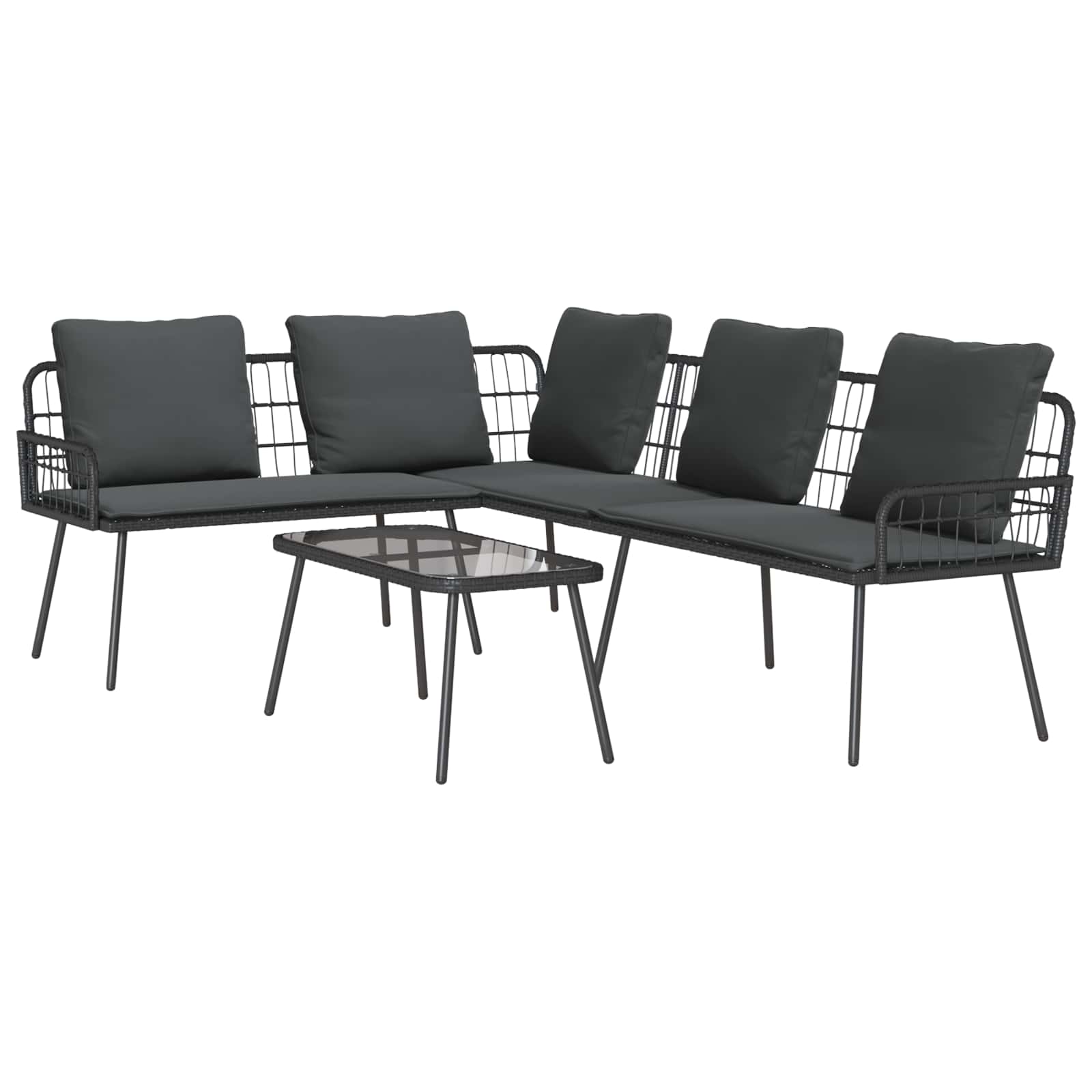 Gartensofa-set mit Kissen 2 pcs Schwarz Poly-Rattan