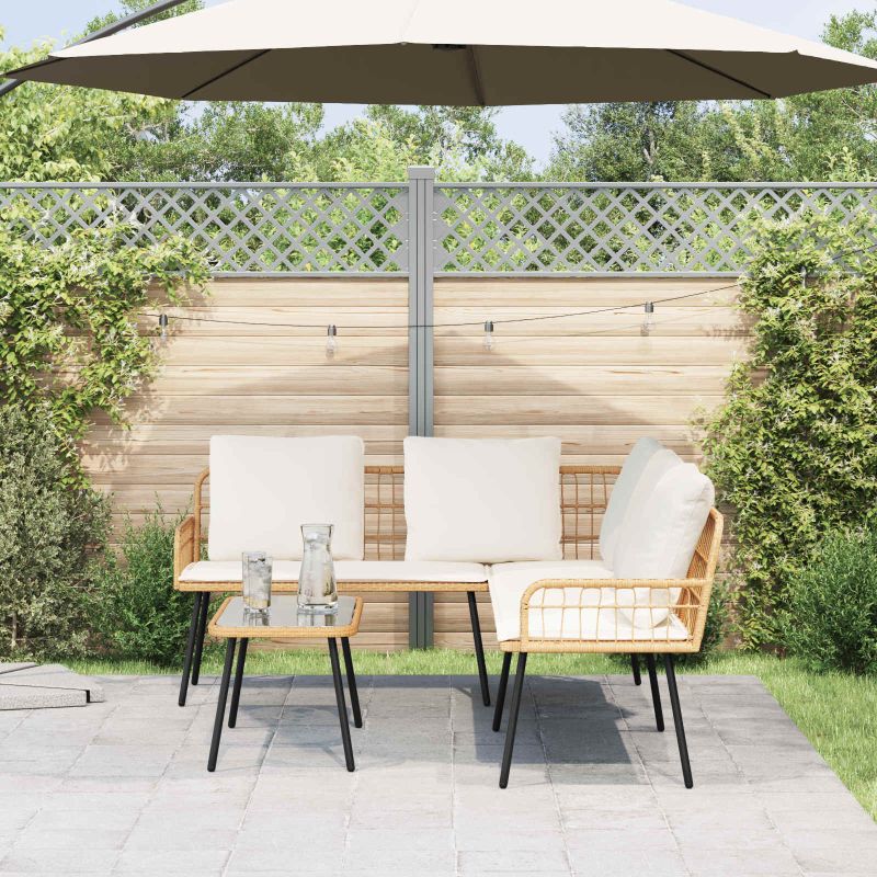 Gartensofa-set mit Kissen 2 pcs Schwarz Poly-Rattan