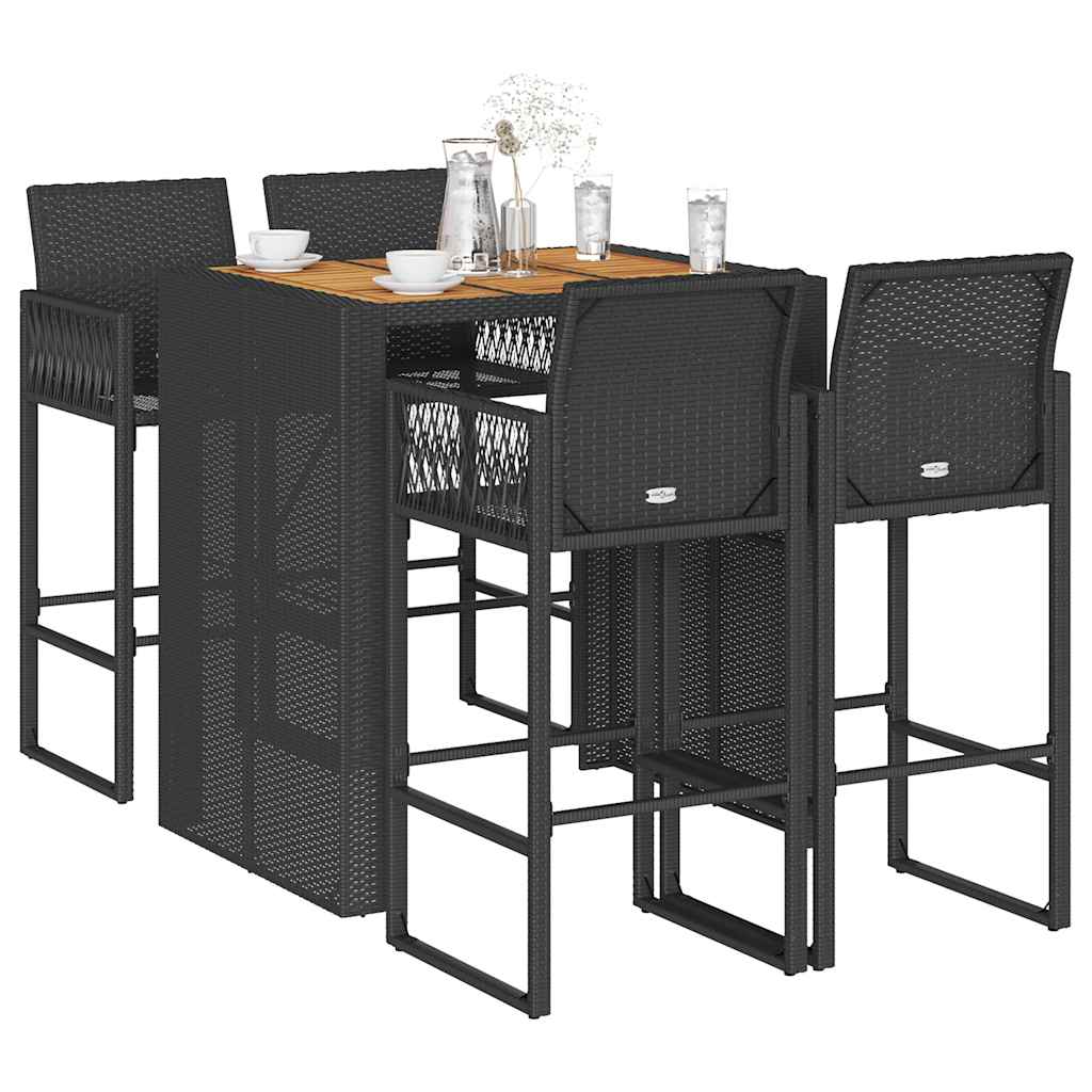 3-tlg. Gartenbar-Set ohne Kissen Schwarz Poly Rattan Akazie