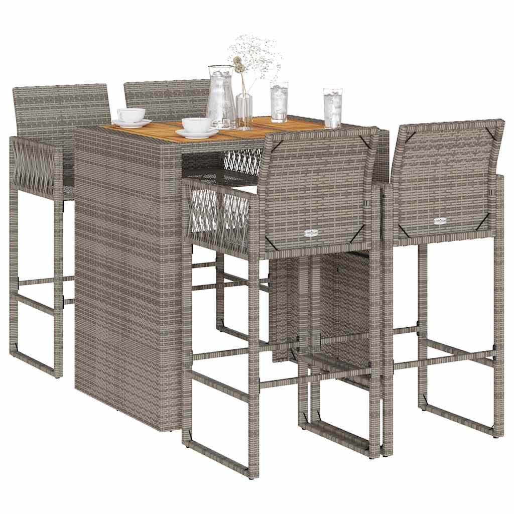 3-tlg. Gartenbar-Set ohne Kissen Schwarz Poly Rattan Akazie
