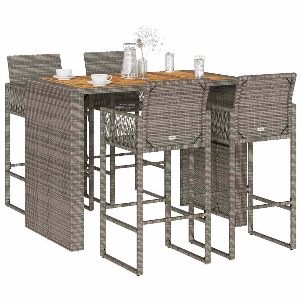 3-tlg. Gartenbar-Set ohne Kissen Schwarz Poly Rattan Akazie