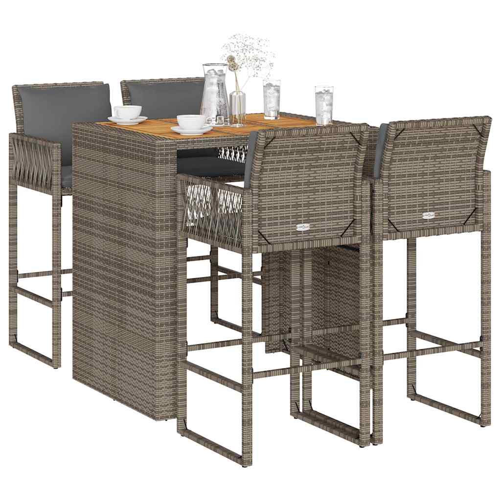 3-tlg. Gartenbar-Set mit Kissen Schwarz Poly Rattan Akazie