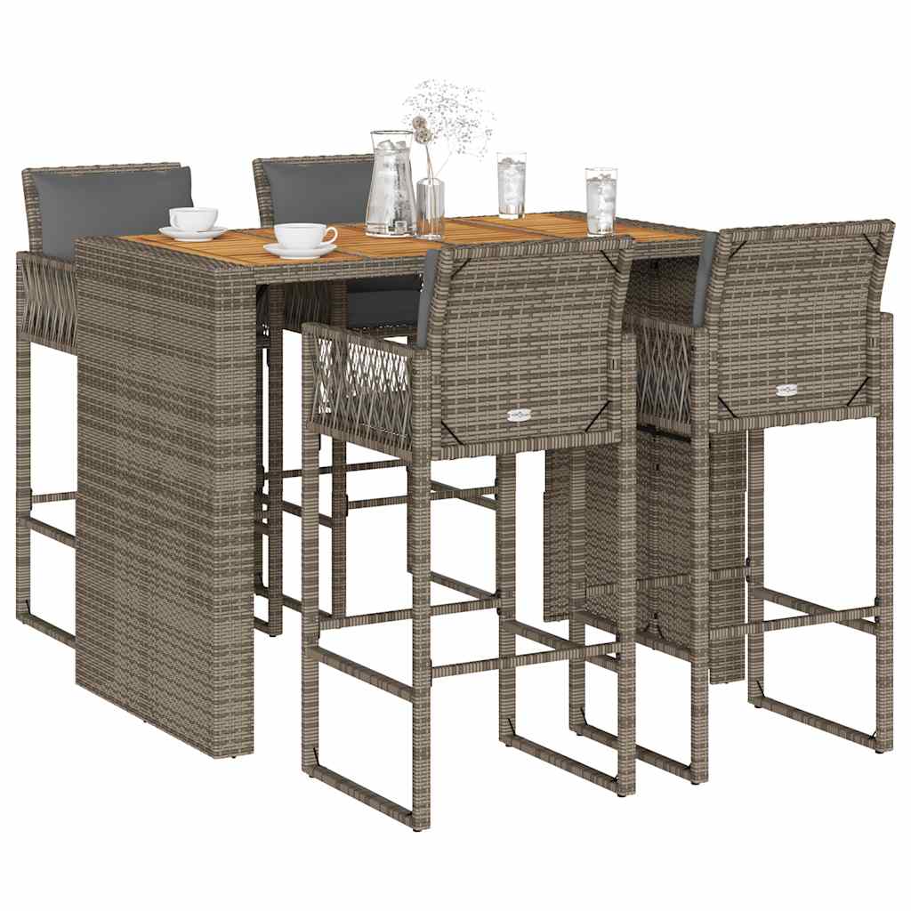 3-tlg. Gartenbar-Set mit Kissen Schwarz Poly Rattan Akazie