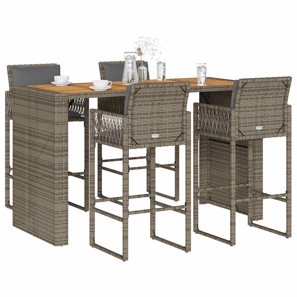 3-tlg. Gartenbar-Set mit Kissen Schwarz Poly Rattan Akazie