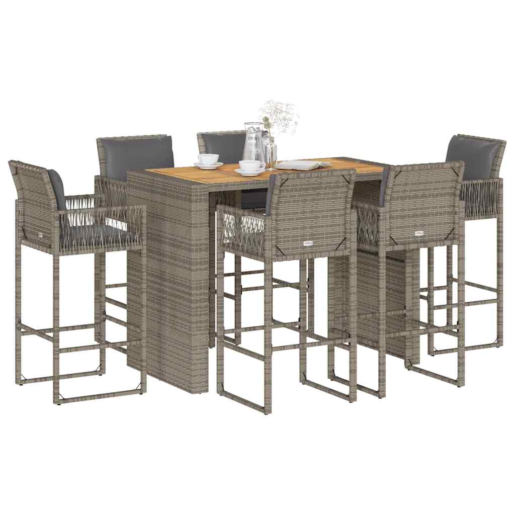 3-tlg. Gartenbar-Set mit Kissen Schwarz Poly Rattan Akazie