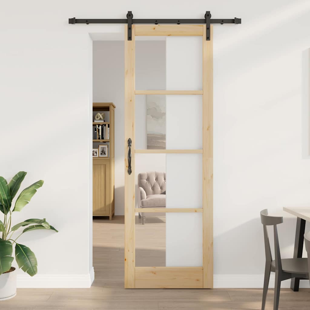 vidaXL Schiebetür ORKDAL Natur 73,5 x 211 cm Solid Pine Wood and Glass