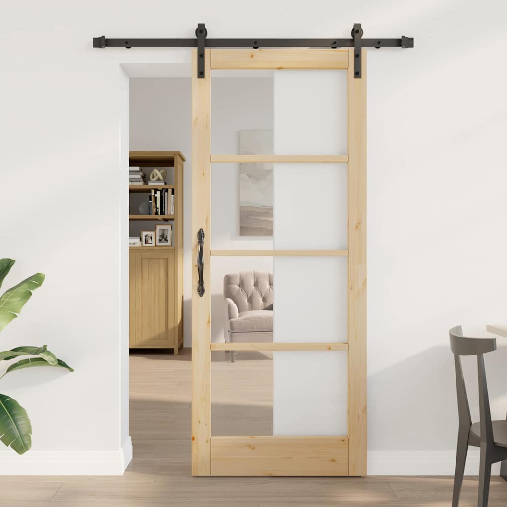 vidaXL Schiebetür ORKDAL Natur 73,5 x 211 cm Solid Pine Wood and Glass