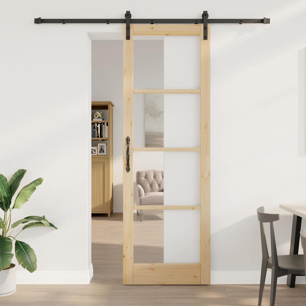 vidaXL Schiebetür ORKDAL Natur 73,5 x 211 cm Solid Pine Wood and Glass