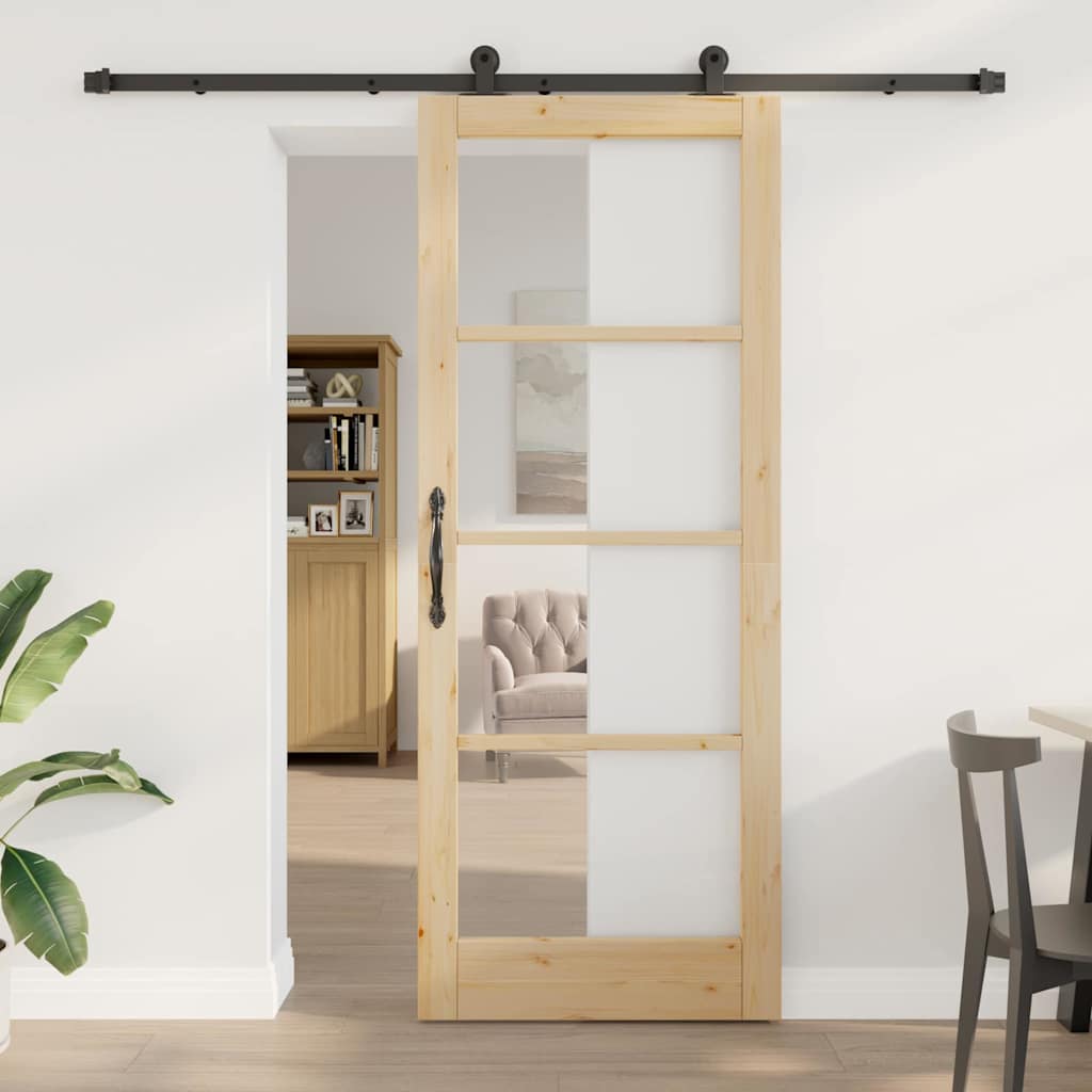 vidaXL Schiebetür ORKDAL Natur 73,5 x 211 cm Solid Pine Wood and Glass